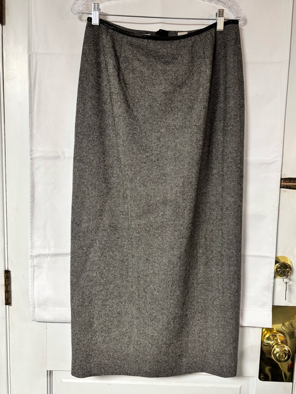 Talbots Grey Houndstooth Long Pencil Skirt 100% Wool Size 12